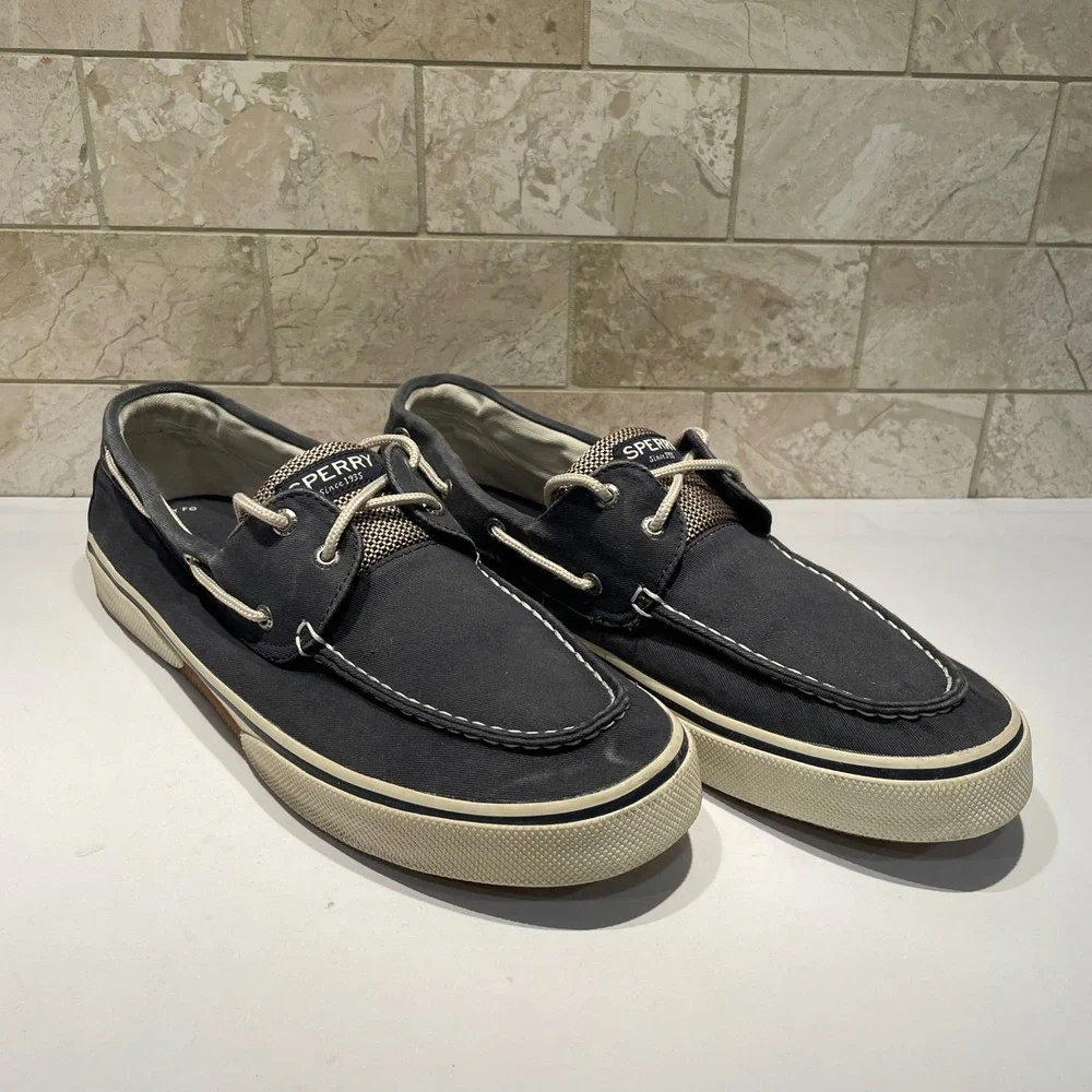 Sperry Bahama II Mens Blue Gray Canvas Boat Shoes 0777914 Size 13